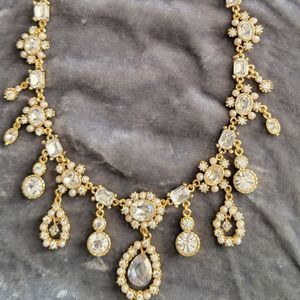 Vintage Necklace 15-17.5 Inches Faux Pearls White Stones